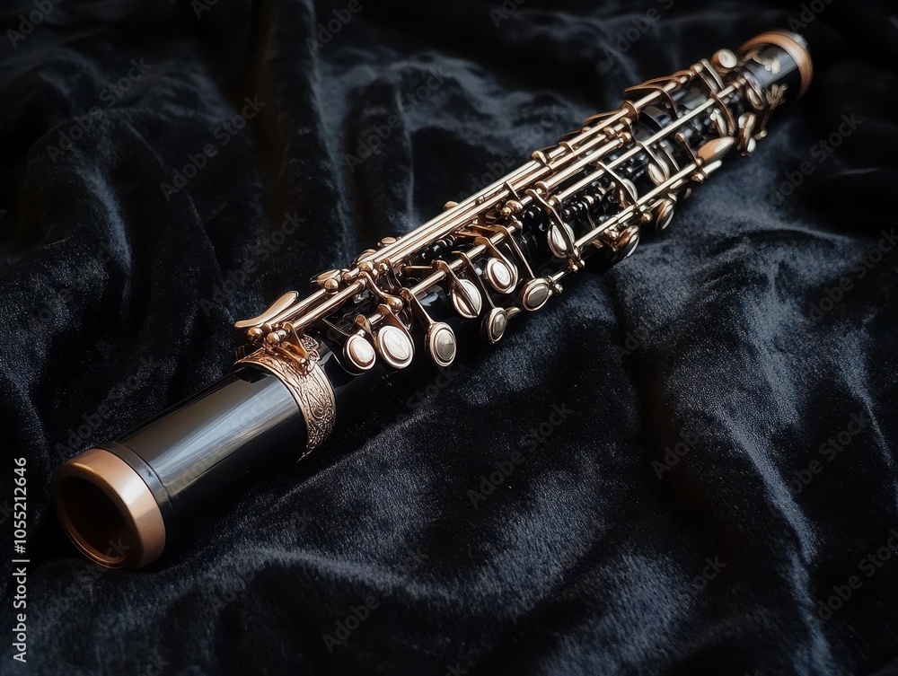 Naklejka premium Black Clarinet with Gold Accents.
