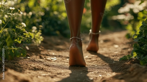 Barefoot Steps on a Sunlit Garden Pathway