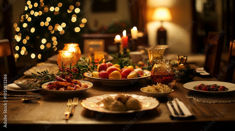 Traditional Chinese New Year Feast Table Setting With Symbolic Dishes Traditional Chinese New Year Feast Table Setting With Symbolic Dishes