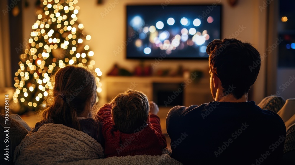 A family gathered around a TV counting down to midnight A family gathered around a TV counting down to midnight