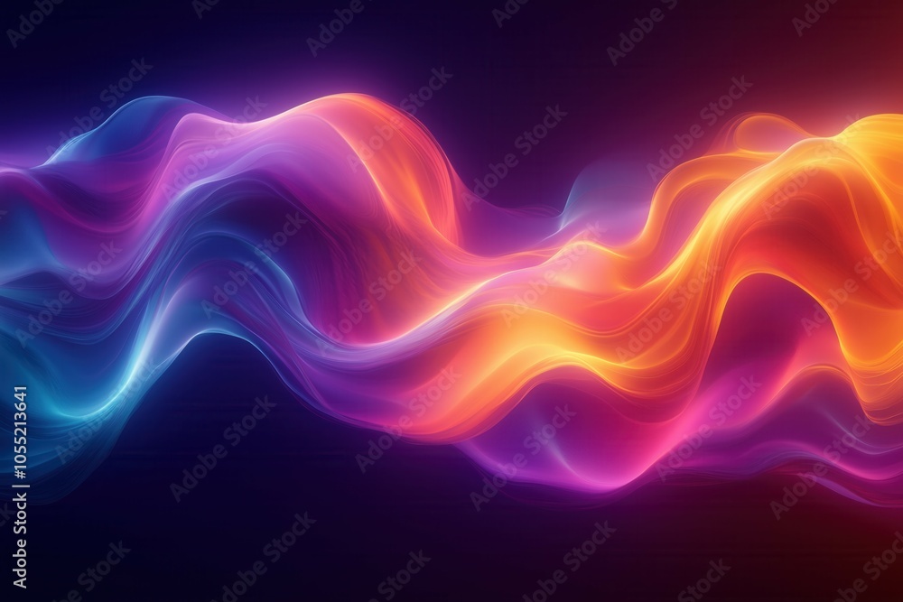 Fototapeta premium Neon Light Waves on a Digital Background Creating a Smooth Gradient Atmosphere, Perfect for Technology Visualization, Graphics, and Innovative Projects