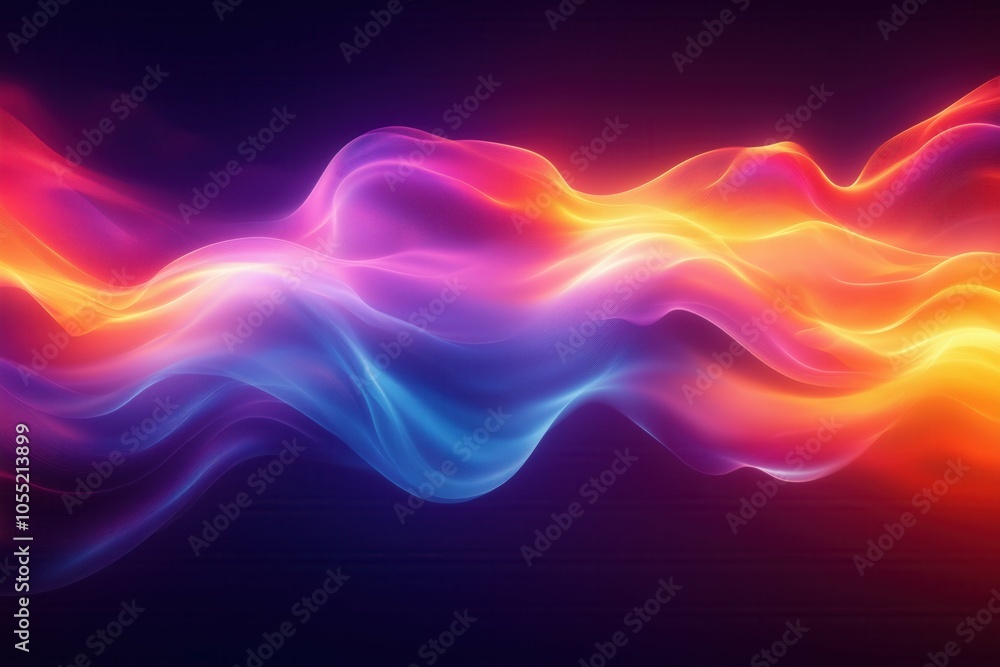Fototapeta premium Neon Light Waves on a Digital Background Creating a Smooth Gradient Atmosphere, Perfect for Technology Visualization, Graphics, and Innovative Projects