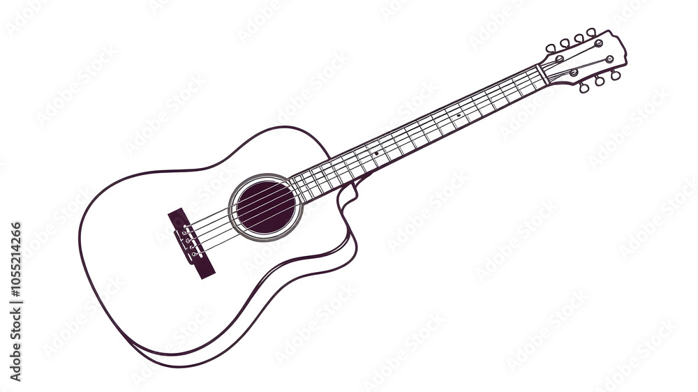 Acoustic guitar outline illustration. Generative AI Acoustic guitar outline illustration. Generative AI