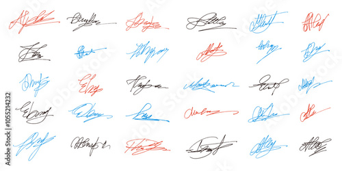 Handwritten Fake Scribble Signatures in Ink. Distinctive Autograph collection. 