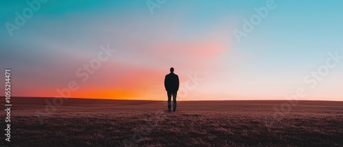 Astronomer observing the night sky through a telescope, standing alone in an open field