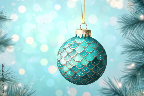 Christmas ball with mermaid scales vector illustration.