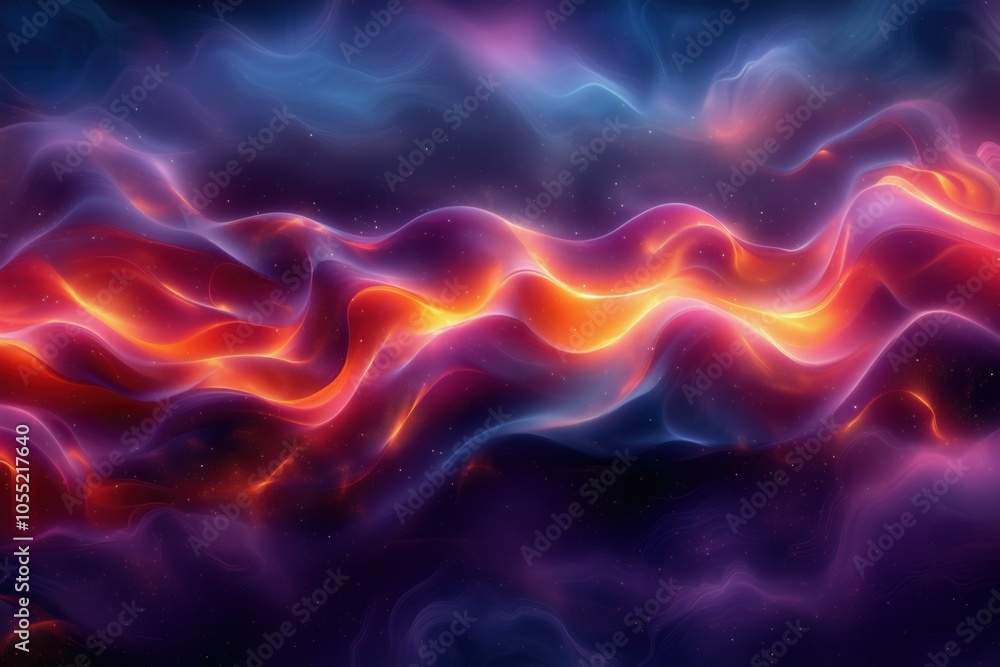Fototapeta premium Abstract Background with Neon Waves and Sparkling Light, Creating a Cosmic Glow Atmosphere, Perfect for Technology, Graphics, and Data Visualization Projects