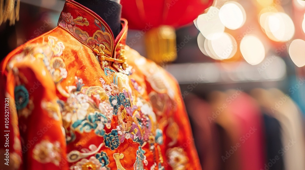 Fototapeta premium Traditional Chinese New Year attire with vibrant silk fabrics