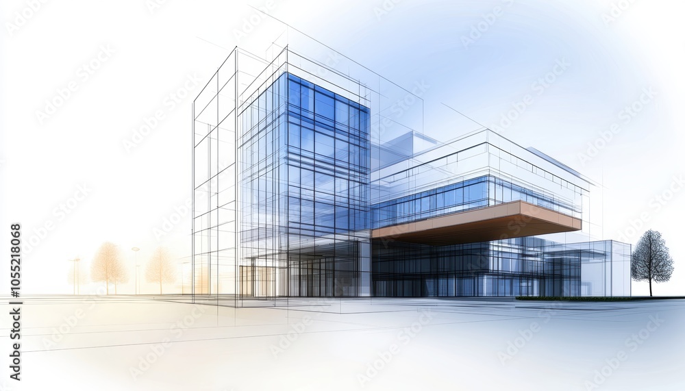 Detailed architectural sketch of high-rise buildings with transparent layers, representing conceptual city planning Detailed architectural sketch of high-rise buildings with transparent layers, representing conceptual city planning
