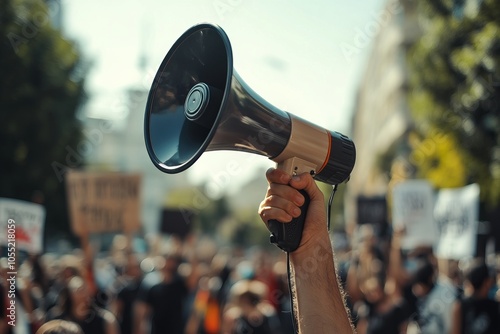 hand holding megaphone , demonstration, protest, voicing your opinion