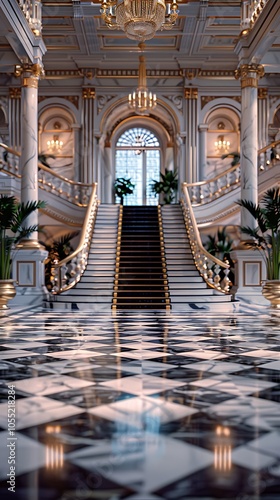 Luxurious Marble Staircase with Golden Accents photo