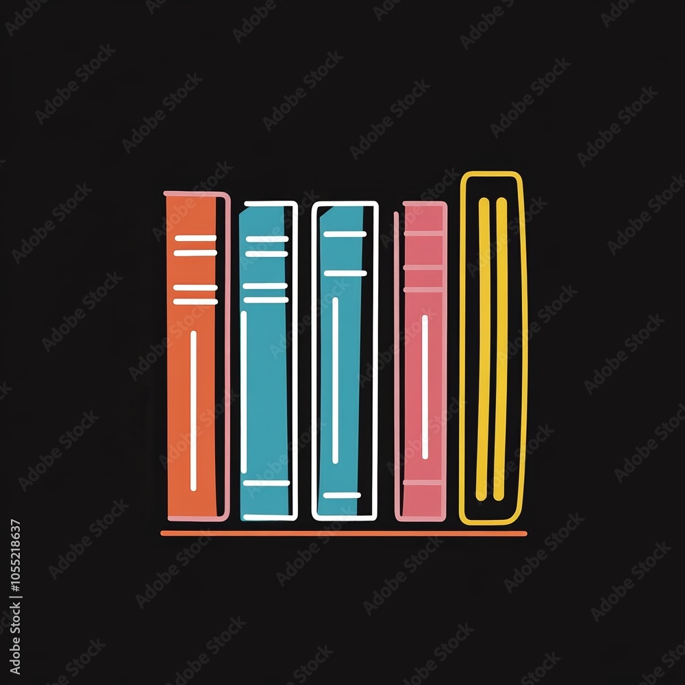 This bookmark showcases a minimalist line drawing of stacked books, presented in pastel colors on a contrasting black background, perfect for library lovers This bookmark showcases a minimalist line drawing of stacked books, presented in pastel colors on a contrasting black background, perfect for library lovers