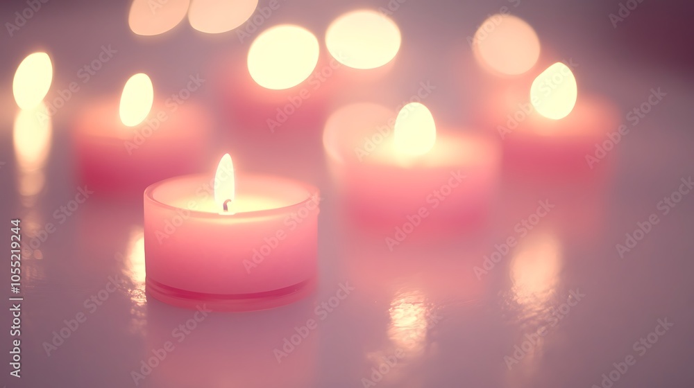 Softly glowing pink candles create a calming atmosphere. Softly glowing pink candles create a calming atmosphere.