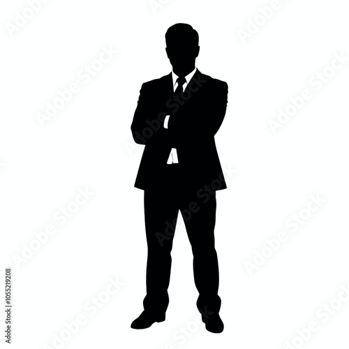 A businessman silhouette standing with crossed arms, facing forward with a strong, confident stance