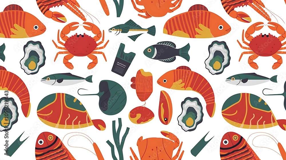 Obraz premium Vector seafood seamless pattern