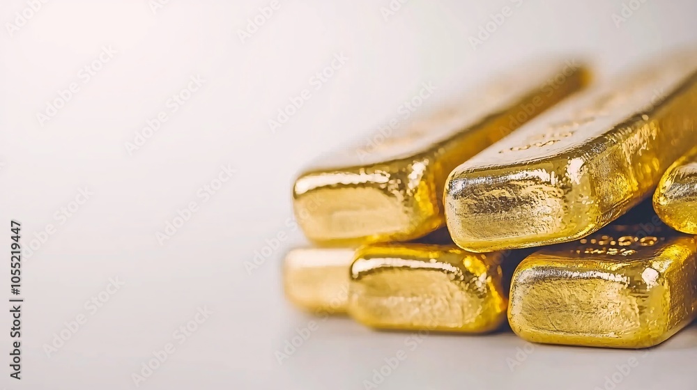 A close-up of gleaming gold bullion bars stacked neatly against a neutral background, symbolizing gold investment trends. The scene includes ample copy space for text or branding. A close-up of gleaming gold bullion bars stacked neatly against a neutral background, symbolizing gold investment trends. The scene includes ample copy space for text or branding.