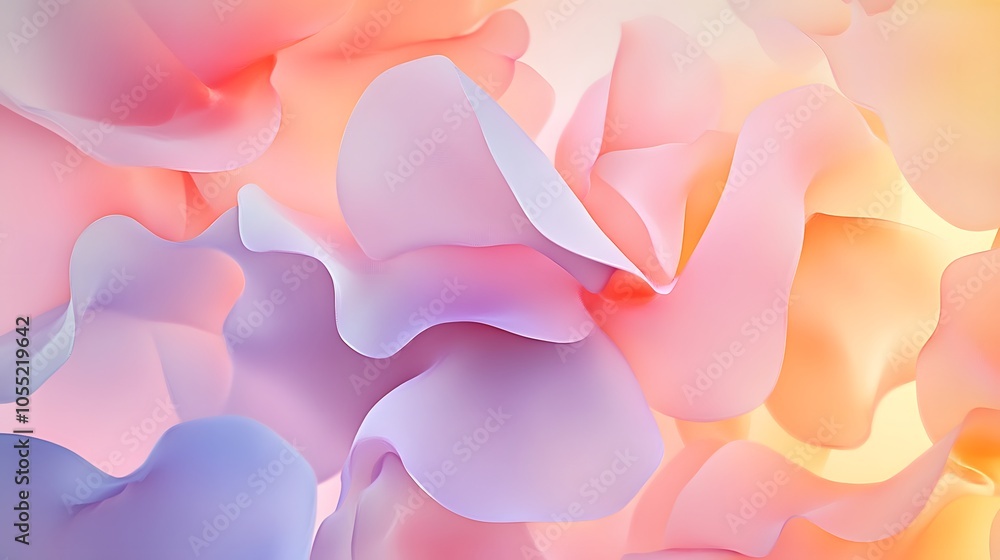 Calming Rhythms shown through soft shapes resembling petals falling, using pastel colors to create a serene visual experience Calming Rhythms shown through soft shapes resembling petals falling, using pastel colors to create a serene visual experience