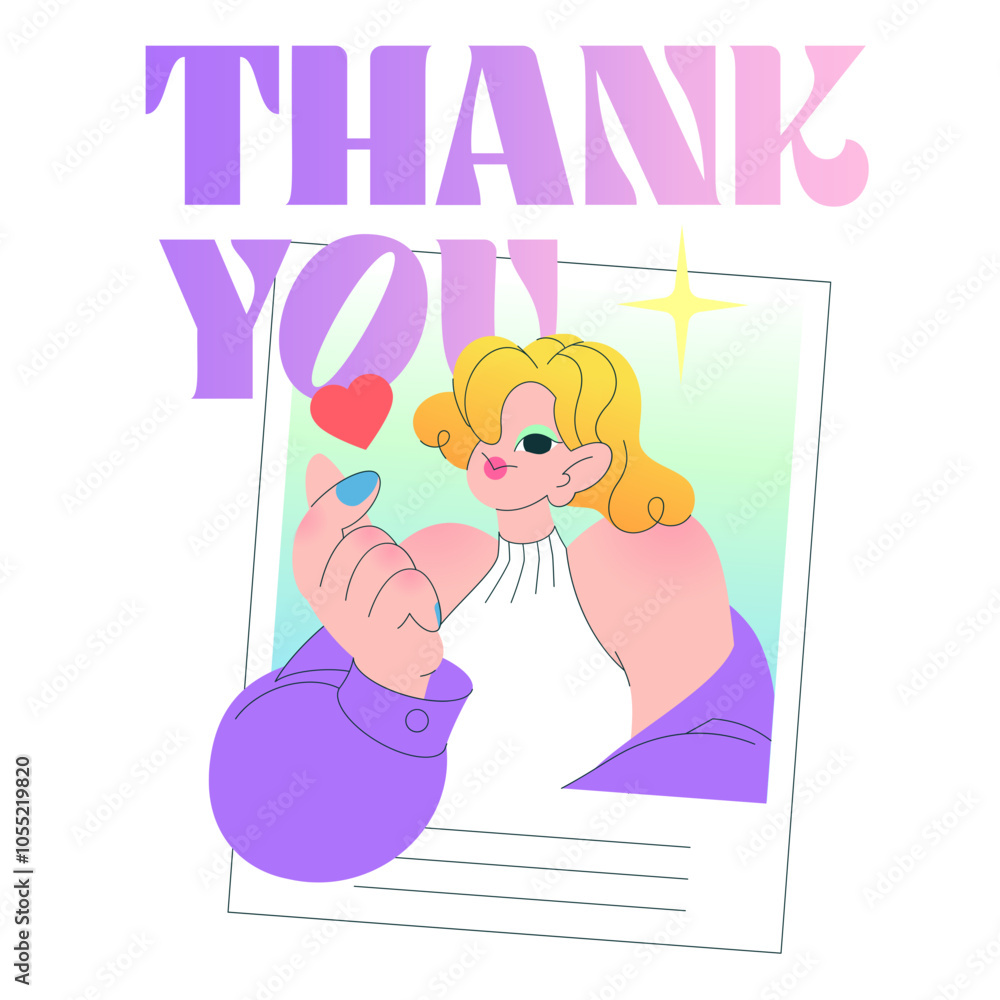 Thank you text with a girl sending a heart Thank you text with a girl sending a heart
