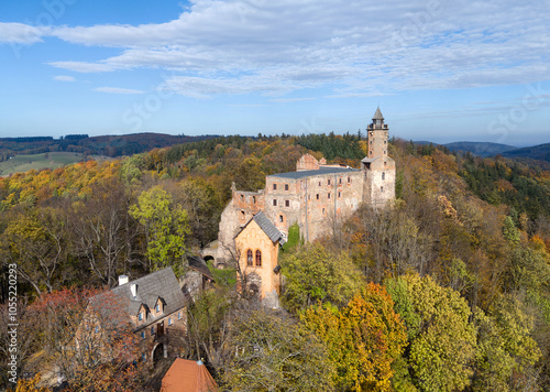 Obraz na płótnie Aerial view of Grodno castle (Zamek Grodno) in Zagorze Slaskie, Poland w salonie