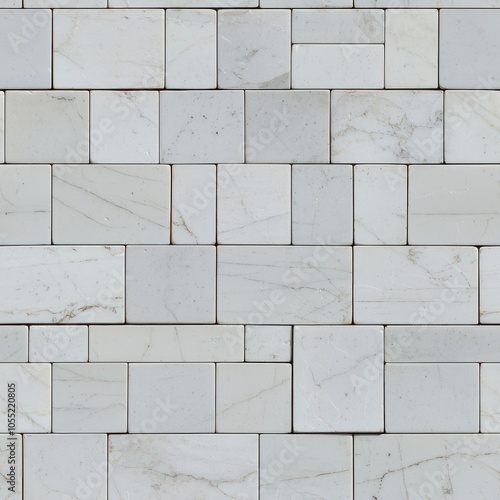 Wallpaper Mural A close-up of white marble tiles arranged in an elegant, contemporary pattern, showcasing subtle veining and a clean, polished surface. Torontodigital.ca