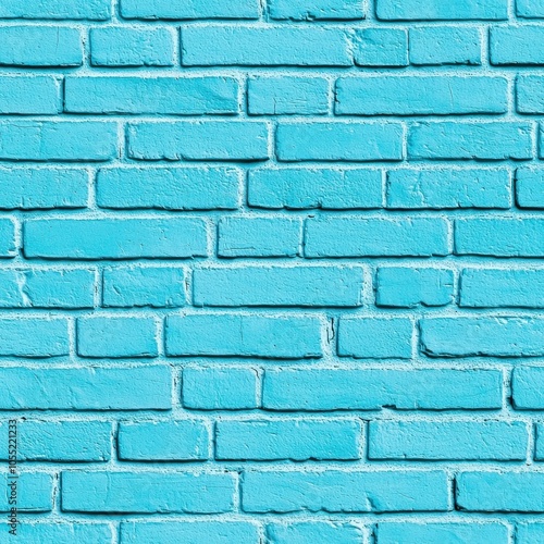 A vibrant turquoise brick wall texture, showcasing rough edges and a uniform arrangement of bricks.