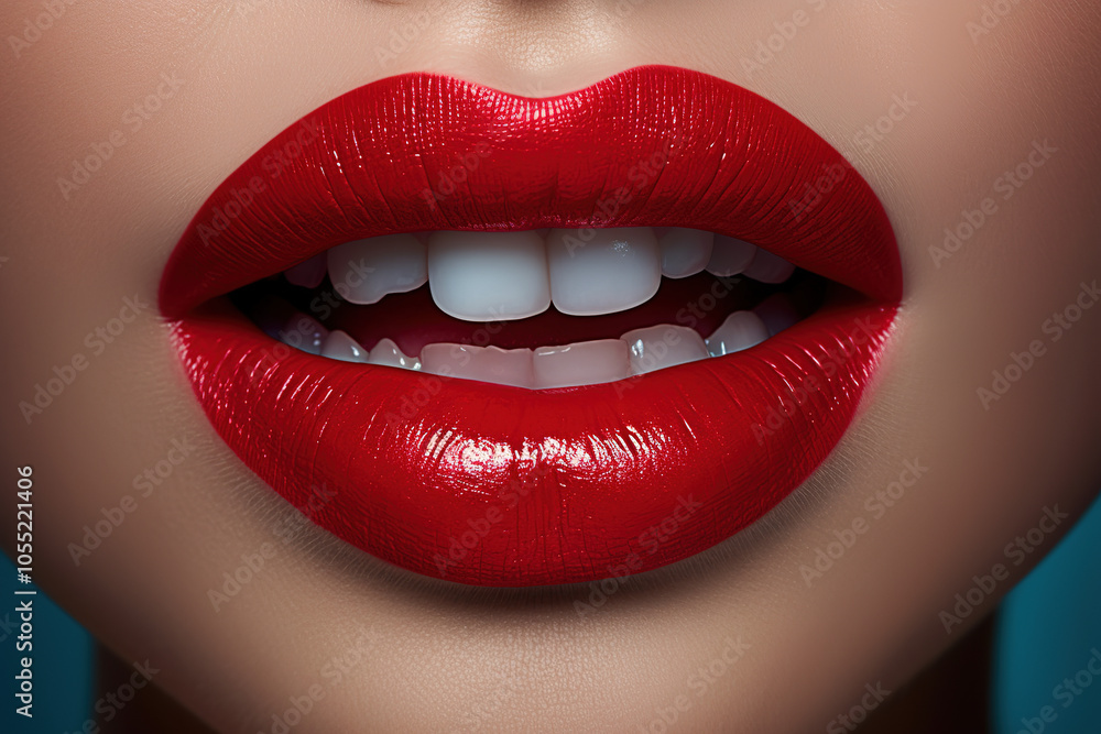 Close-up of lips with a striking red lipstick Close-up of lips with a striking red lipstick