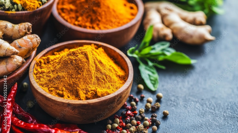 Fresh Spices and Ingredients on Rustic Kitchen Counter Fresh Spices and Ingredients on Rustic Kitchen Counter