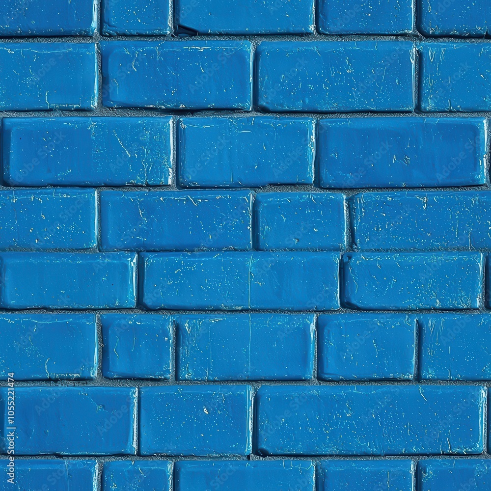 A vibrant blue brick wall texture, showcasing a uniform arrangement of bricks with a glossy finish.