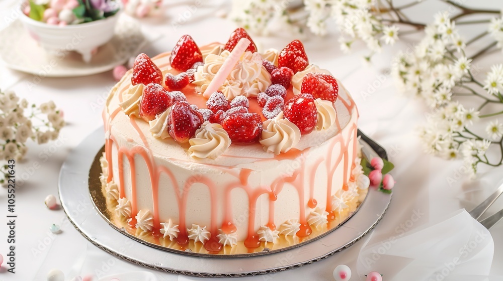 Photography of a close-up of a plate with a slice of birthday cake, adorned with sprinkles and a small birthday candle, set on a decorated table with other party treats for the birthday celebration Photography of a close-up of a plate with a slice of birthday cake, adorned with sprinkles and a small birthday candle, set on a decorated table with other party treats for the birthday celebration