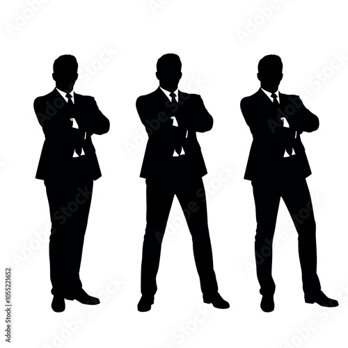 A businessman silhouette standing with crossed arms, facing forward with a strong, confident stance