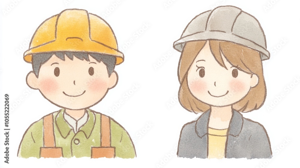 Construction site safety, two workers in hard hats collaborating on a building project, ensuring workplace protection and professionalism Construction site safety, two workers in hard hats collaborating on a building project, ensuring workplace protection and professionalism