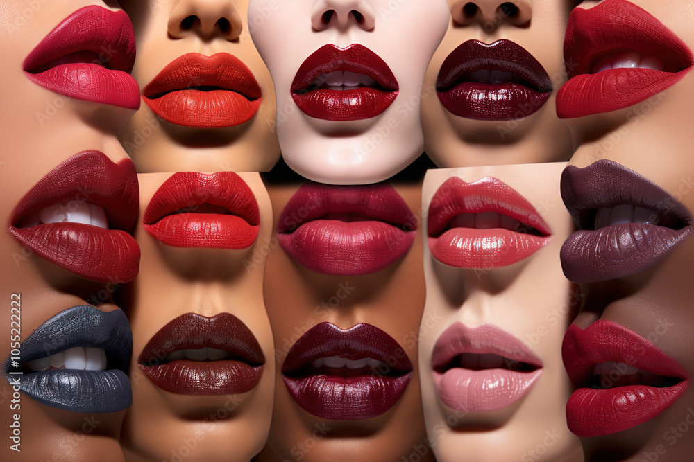 A showcase of lips coated with different shades and colors of lipstick A showcase of lips coated with different shades and colors of lipstick