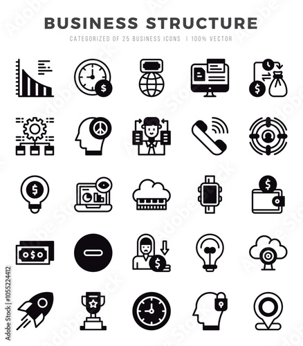 Set of simple Lineal Filled Business Structure Icons. Lineal Filled art icons pack.