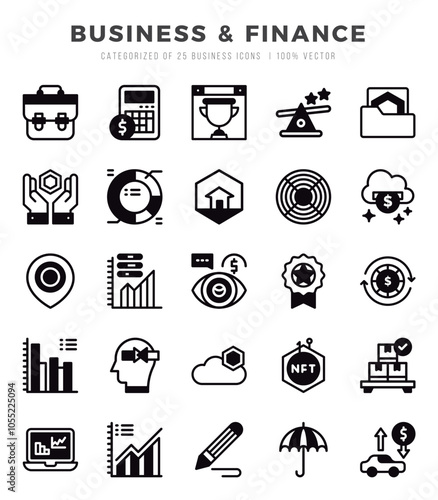 Set of Business & Finance Icons. Simple Lineal Filled art style icons pack.