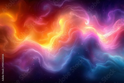 Cosmic Flow of Colorful Light Waves in a Nebula-like Abstract Background