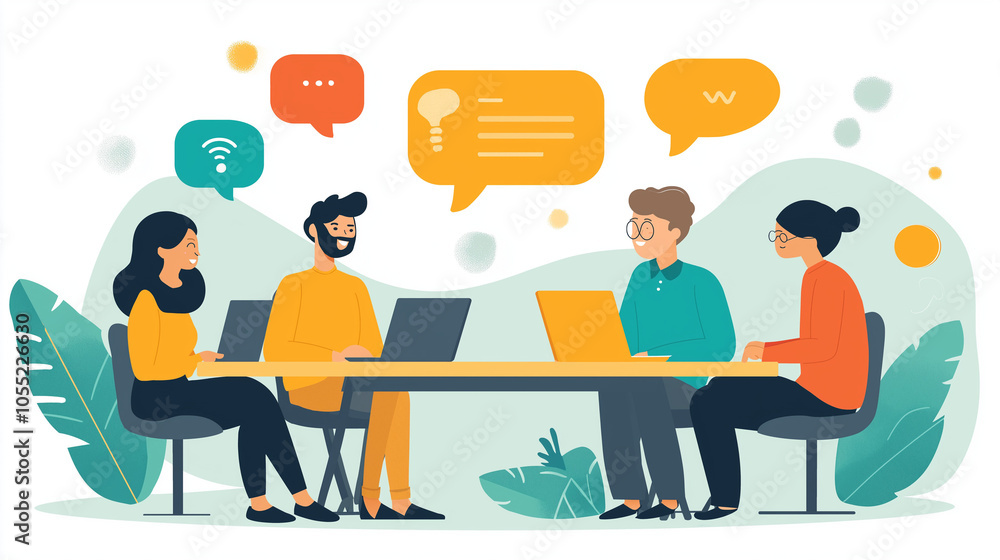 Glühbirne über Köpfen von Menschen als Silhouette in einer Konferenz einem Meeting neue Ideen entwickeln im Team mit Teamgeist Sprechblasen Generative AI Glühbirne über Köpfen von Menschen als Silhouette in einer Konferenz einem Meeting neue Ideen entwickeln im Team mit Teamgeist Sprechblasen Generative AI