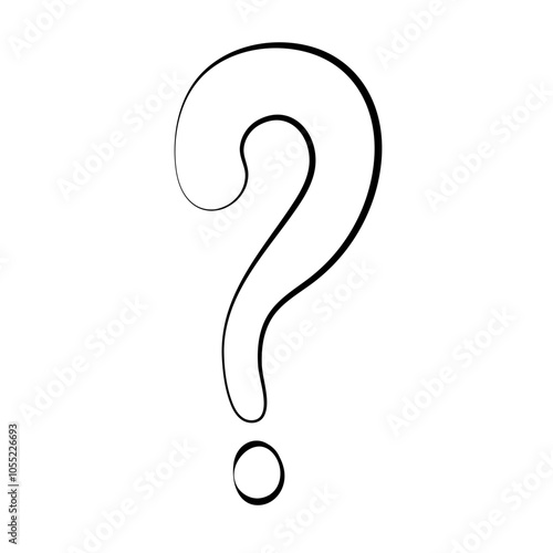 Hand drawn question mark in doodle style. Single design element isolated on white background.