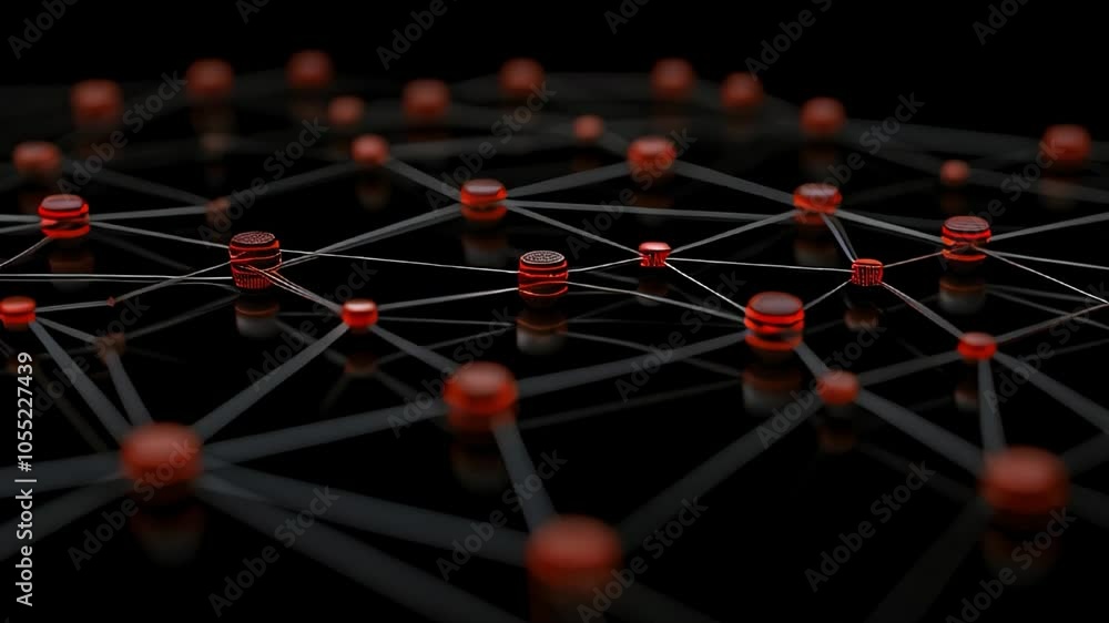 Red Technology Network with dark Background Red Technology Network with dark Background