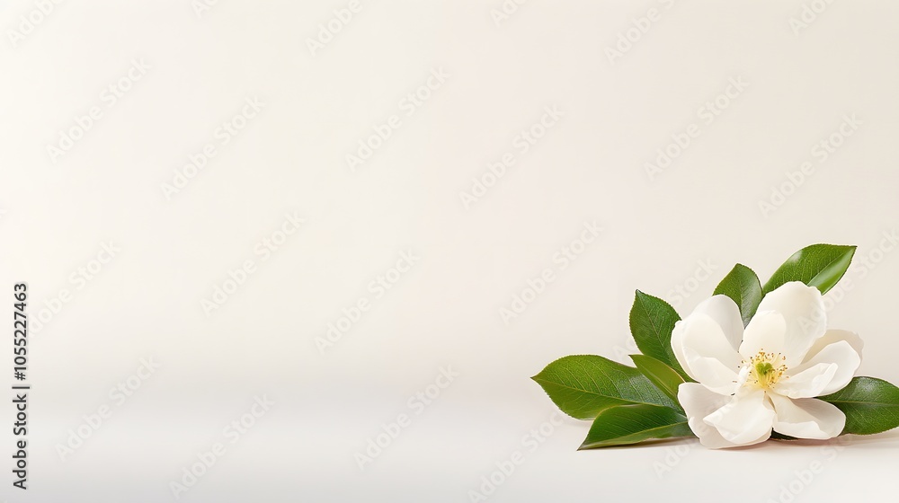 Elegant white flower with green leaves on soft background Elegant white flower with green leaves on soft background