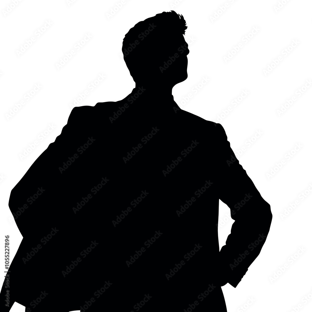 A businessman silhouette with hands on his hips, looking out as if surveying a business deal A businessman silhouette with hands on his hips, looking out as if surveying a business deal