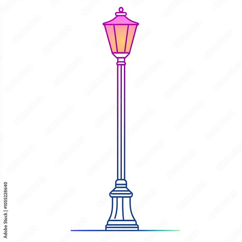 This simple line drawing features a stylish street lamp with neon colors, ideal for urban decor themes, showcasing minimalistic elegance on a white background This simple line drawing features a stylish street lamp with neon colors, ideal for urban decor themes, showcasing minimalistic elegance on a white background