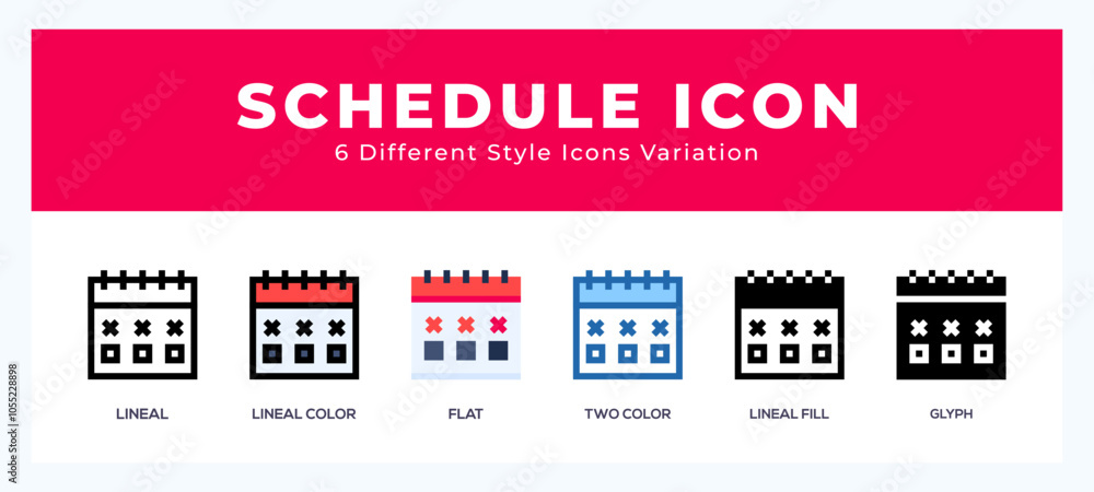 Schedule icon set with different styles. Design elements for logo. Vector illustration. Schedule icon set with different styles. Design elements for logo. Vector illustration.