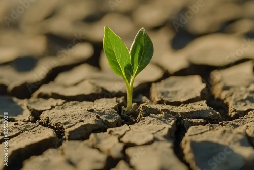 Close-Up of Green Plant on Cracked Dry Earth Surface