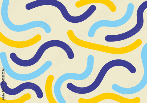 Fondo de patrón de trazado curvos amarillo y azul en fondo amarillo claro
