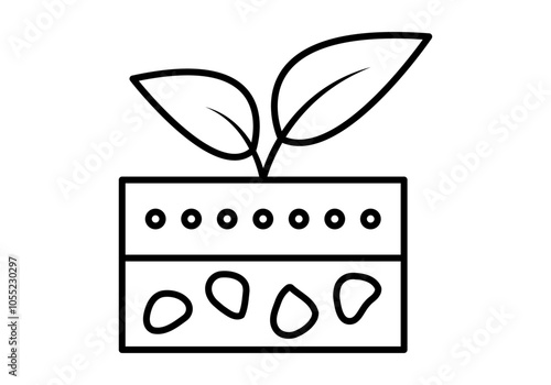 Icono negro de suelo con sustrato y planta
