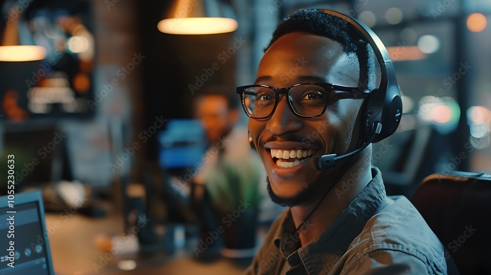 Smiling Customer Support Representative with Headset Smiling Customer Support Representative with Headset
