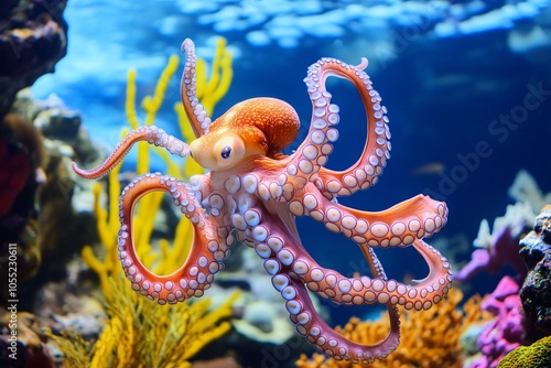 Colorful Octopus Camouflaged Among Coral Reef