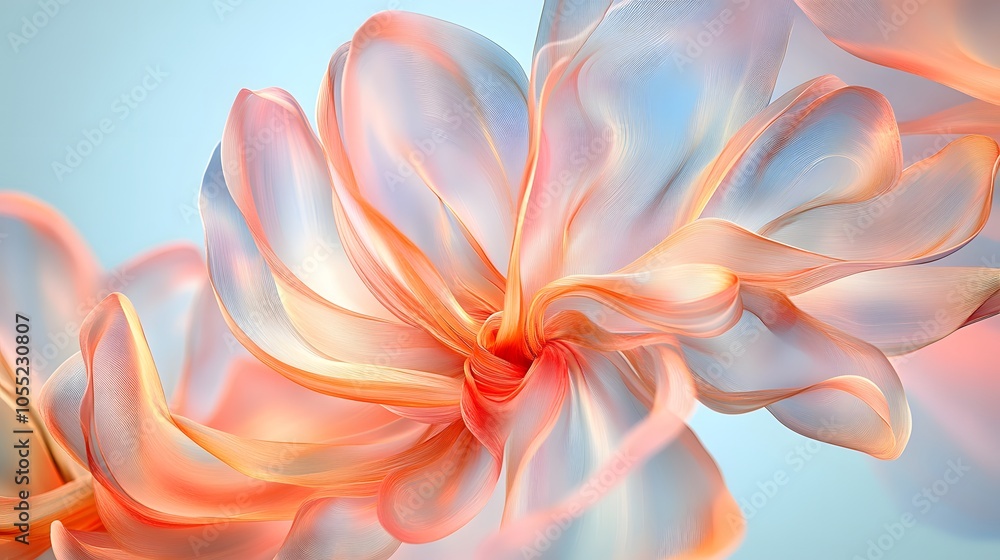 Calming Rhythms shown with flowing forms resembling petals drifting in the wind, utilizing light colors for a soothing effect Calming Rhythms shown with flowing forms resembling petals drifting in the wind, utilizing light colors for a soothing effect
