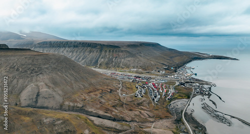Aerial view of Longyearbyen in Svalbard showcasing unique landscape and settlement features