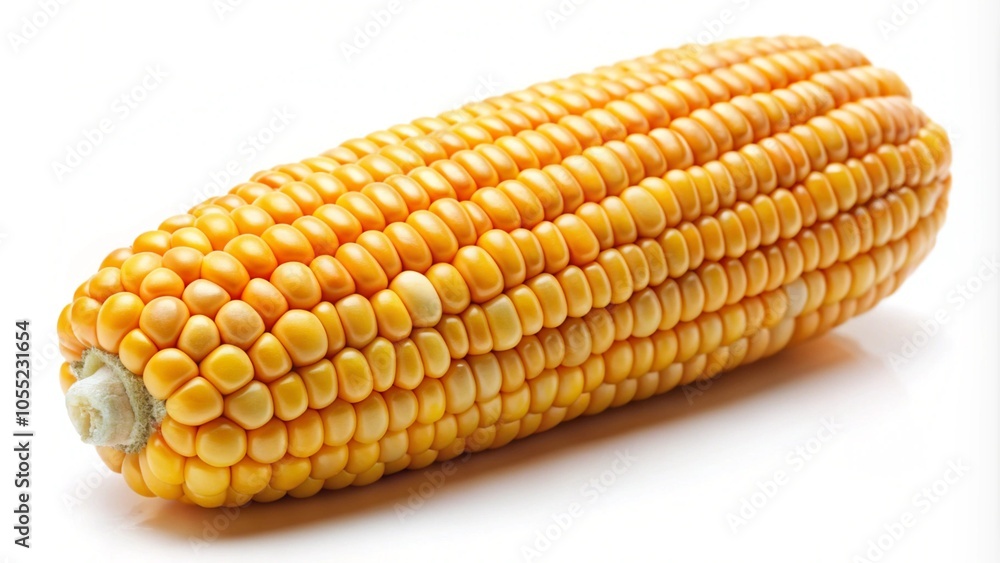 A close-up of a corn cob isolated on a white background. A close-up of a corn cob isolated on a white background.